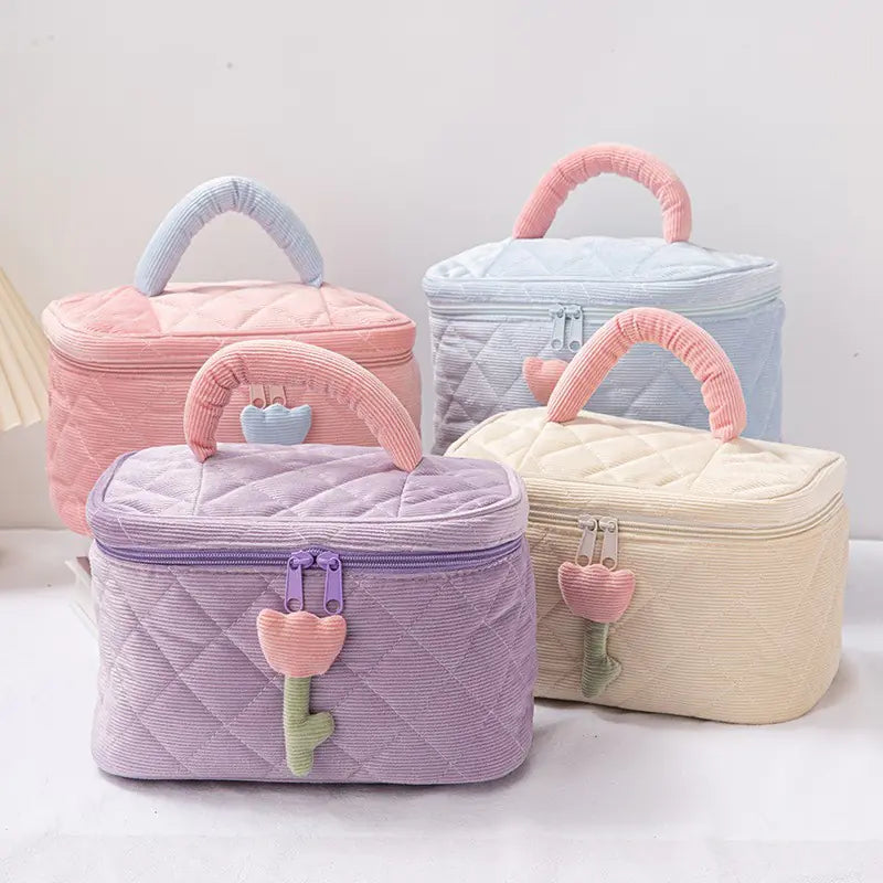 SKINFINITY Corduroy Flower Makeup Bag Set for Travel